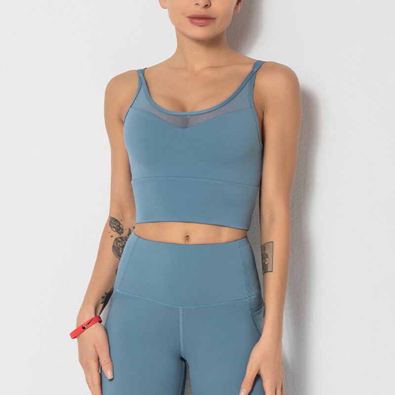 Lookiee Mesh Cross Seamless Sports Bra Top