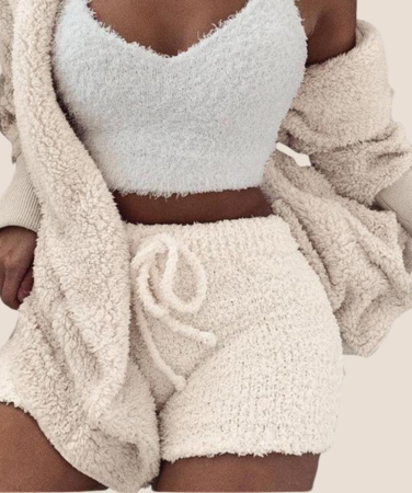 3pcs Womens Clothing Long Sleeve Crop Tank Top And Drawstring Shorts Pajama Set