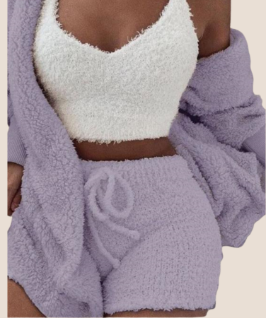3pcs Womens Clothing Long Sleeve Crop Tank Top And Drawstring Shorts Pajama Set