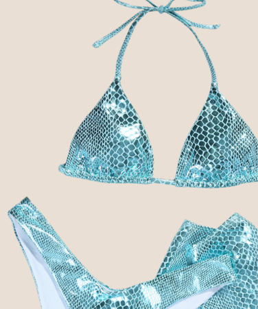 Glossy 3PC Halter Bikini Set – Sexy Backless Swimwear