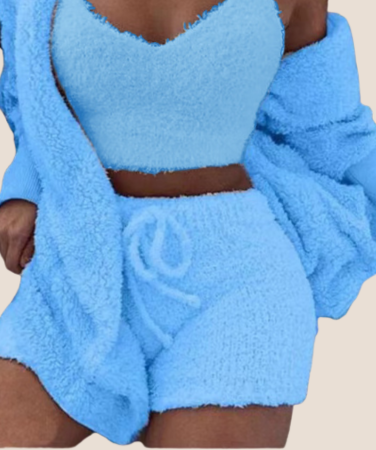 3pcs Womens Clothing Long Sleeve Crop Tank Top And Drawstring Shorts Pajama Set