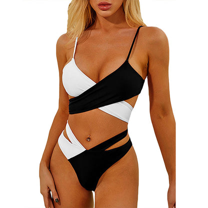 Lookiee Tricolor Bandage One‑Piece Swimsuit