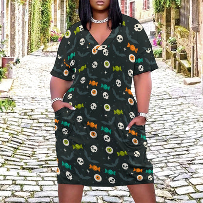 Lookiee V-Neck Pocket Cotton-Feel Casual Dress