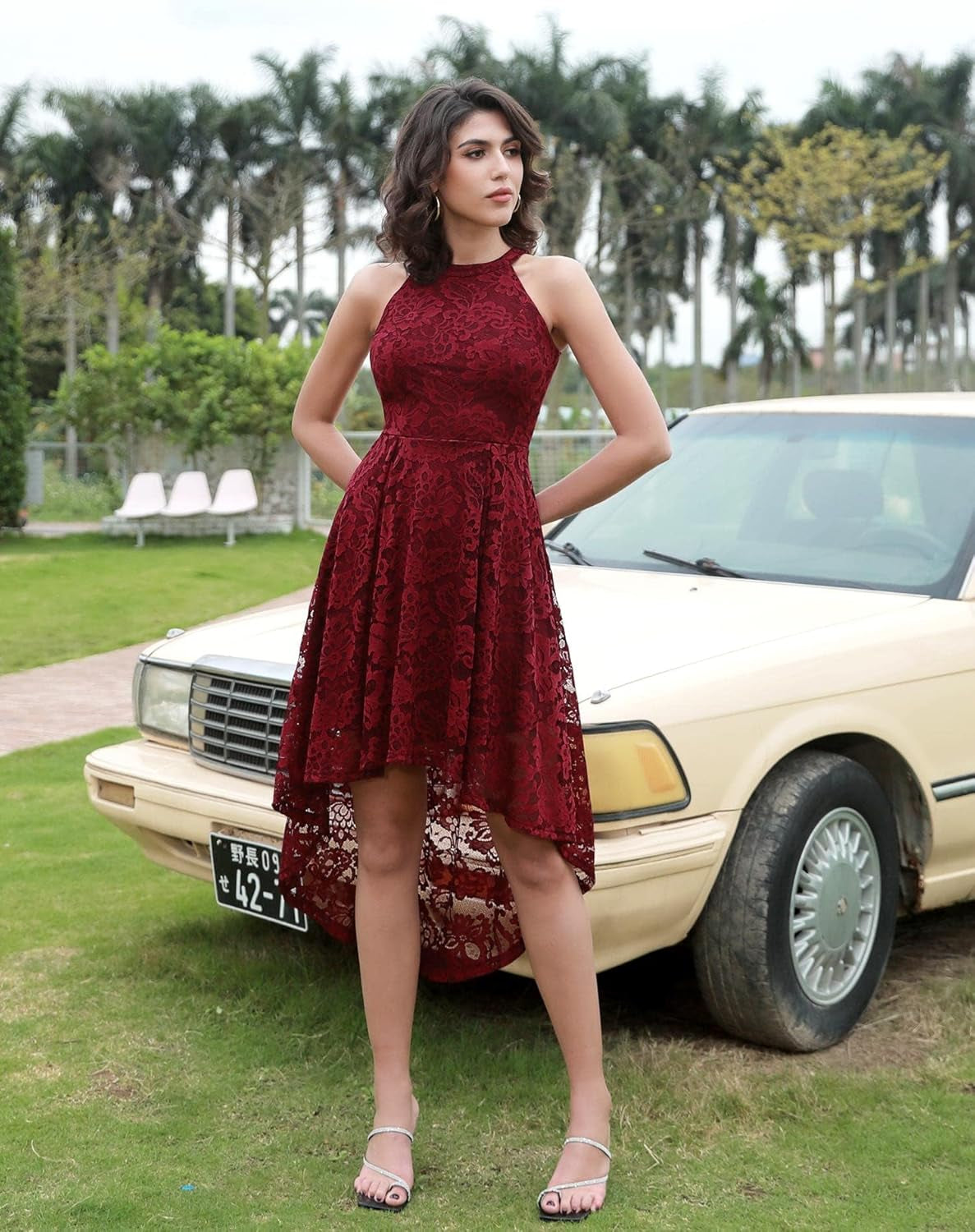 Glam Halter Lace Party Dress