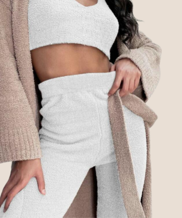 3pcs Womens Clothing Long Sleeve Crop Tank Top And Drawstring Shorts Pajama Set