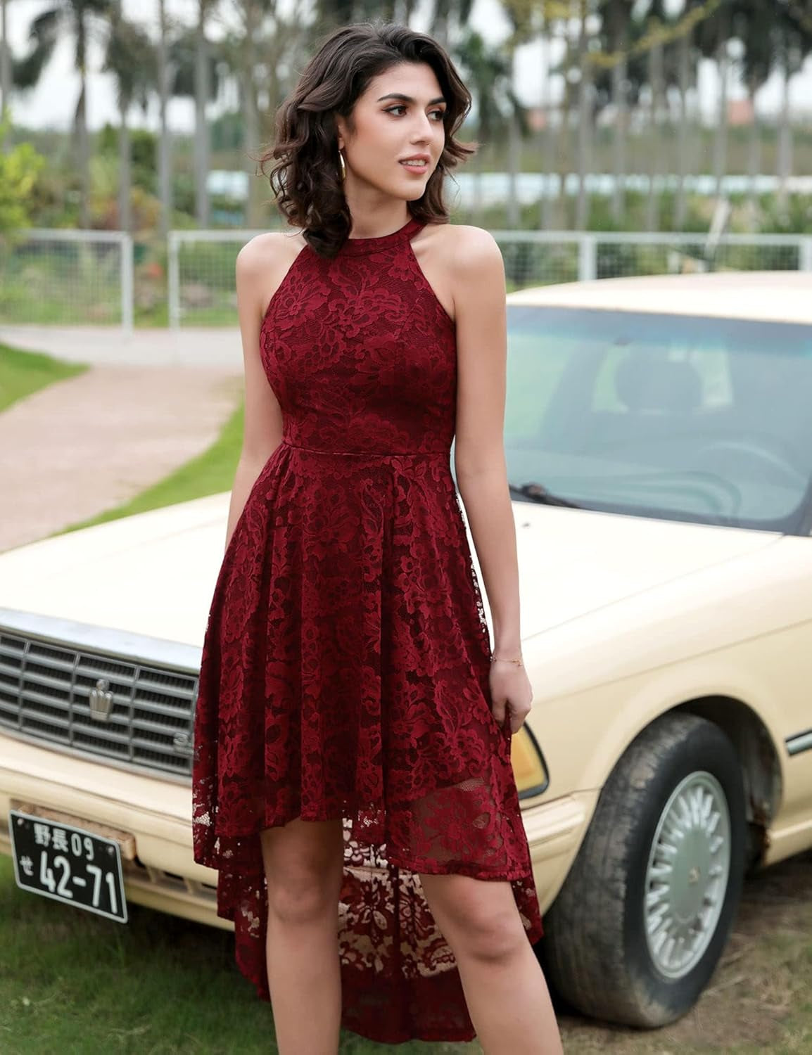 Glam Halter Lace Party Dress