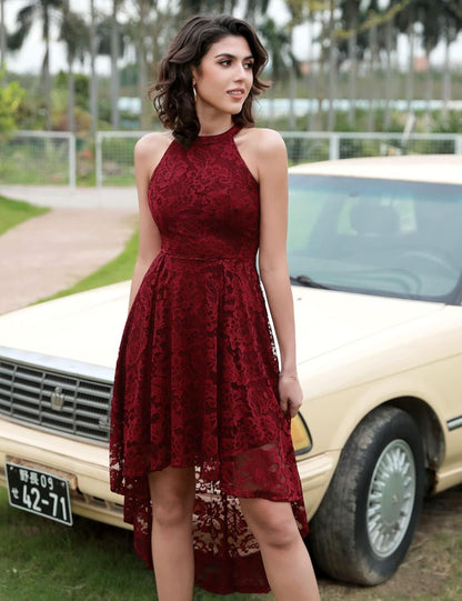 Glam Halter Lace Party Dress