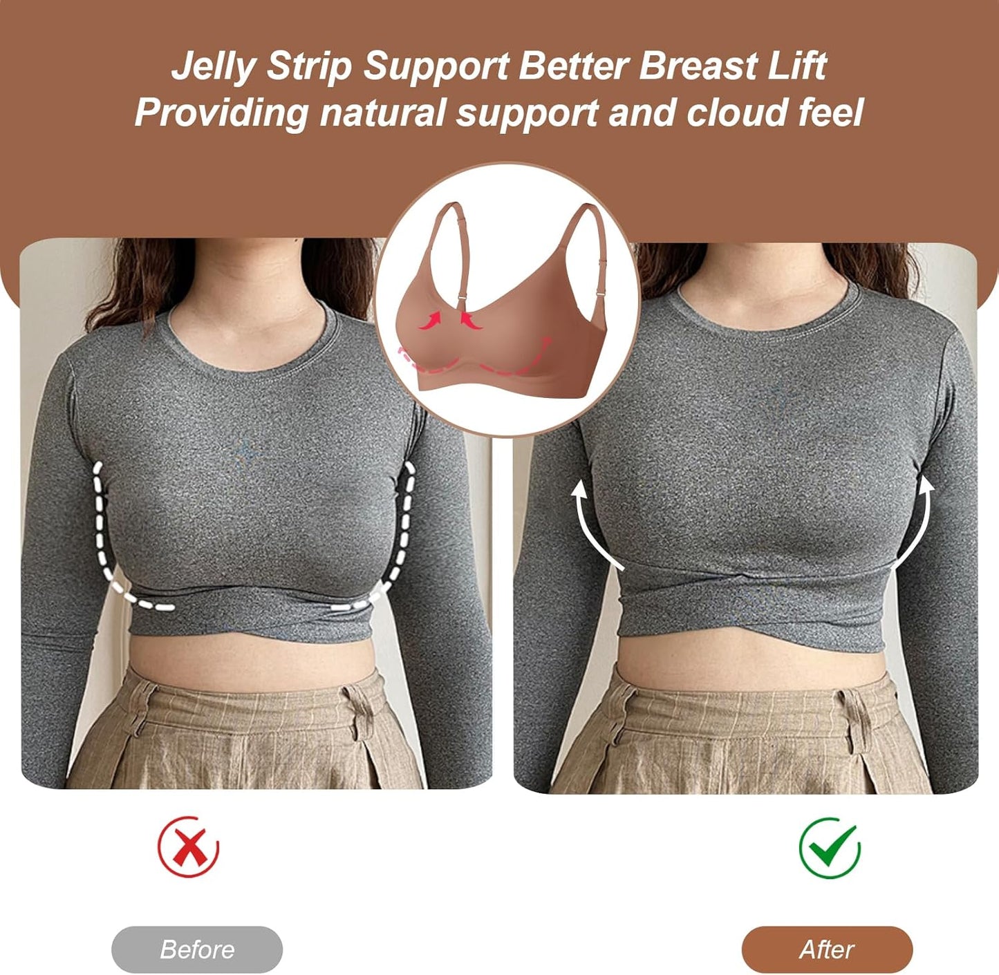 OEAK Womens Wireless Bras Comfortable Push up Bra No Underwire Bra Full Support Lift Bralette Everyday Seamless Tshirt Bras