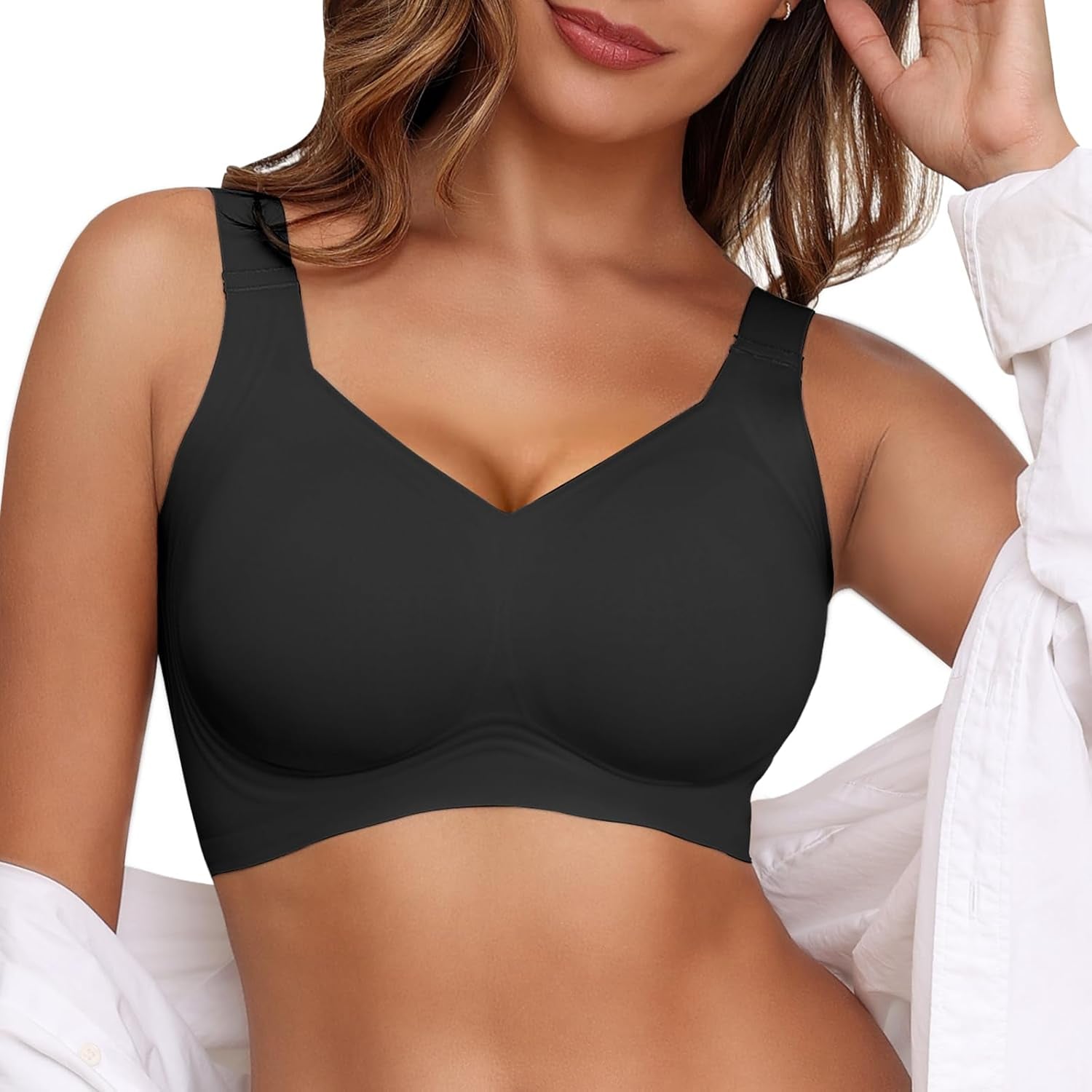 Women'S Wireless Bras Full Coverage Seamless Supportive, Back Smoothing T-Shirt Bra with Padded Everyday Bra