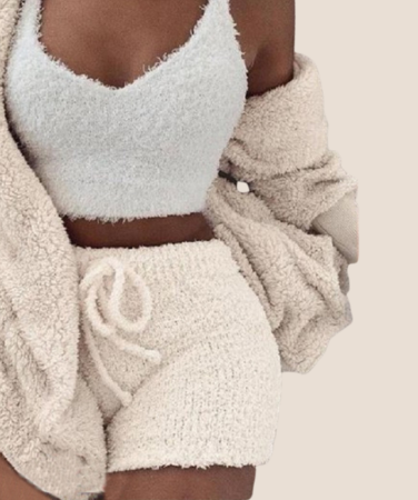 3pcs Womens Clothing Long Sleeve Crop Tank Top And Drawstring Shorts Pajama Set