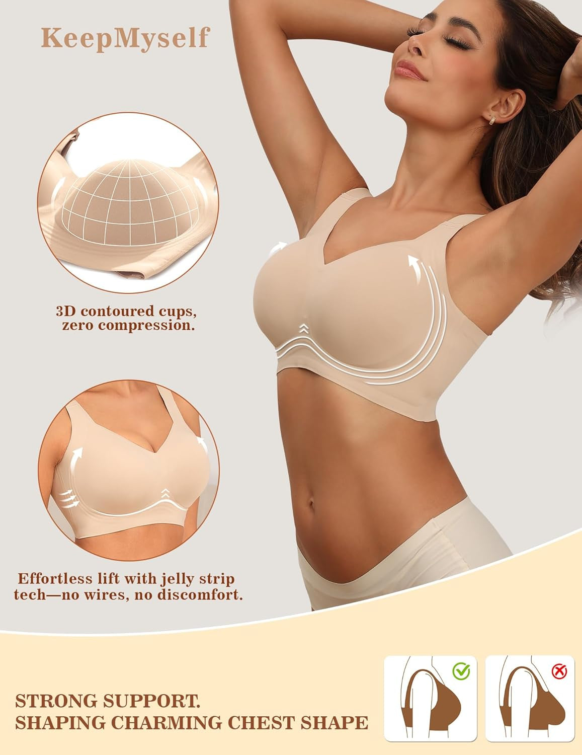 Women'S Wireless Bras Full Coverage Seamless Supportive, Back Smoothing T-Shirt Bra with Padded Everyday Bra