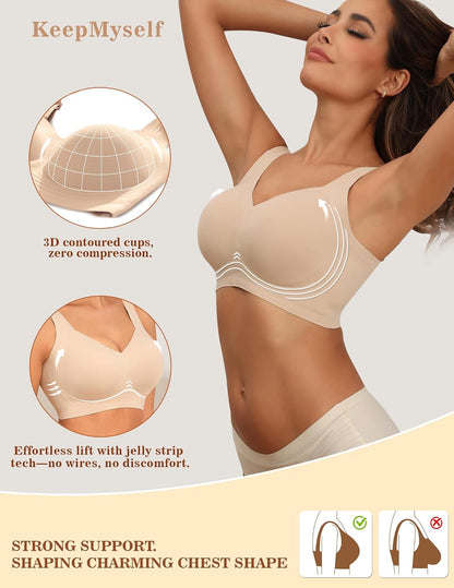Women'S Wireless Bras Full Coverage Seamless Supportive, Back Smoothing T-Shirt Bra with Padded Everyday Bra
