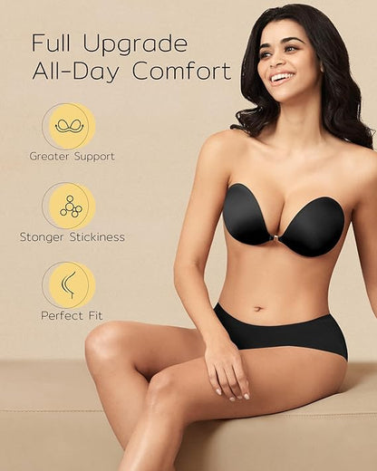 Niidor Adhesive Strapless Bra for Women Sticky Invisible Push up Silicone Bra for Backless Dress 2025 Upgraded Clasp Bras