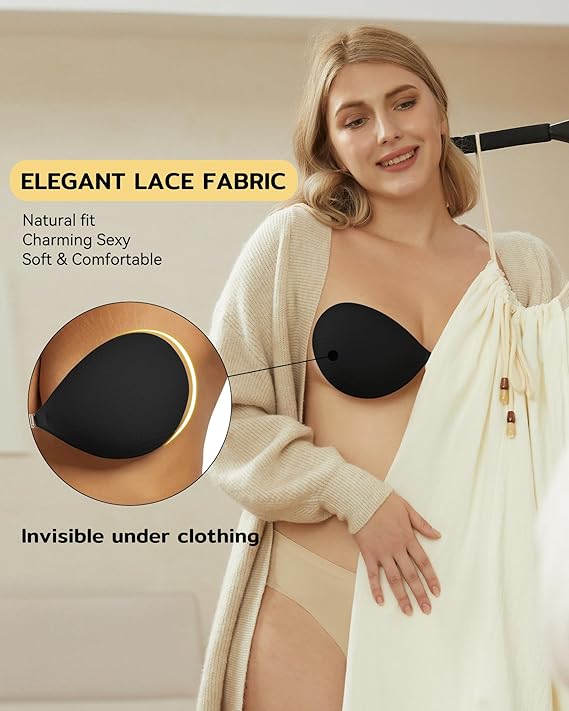 Niidor Adhesive Strapless Bra for Women Sticky Invisible Push up Silicone Bra for Backless Dress 2025 Upgraded Clasp Bras