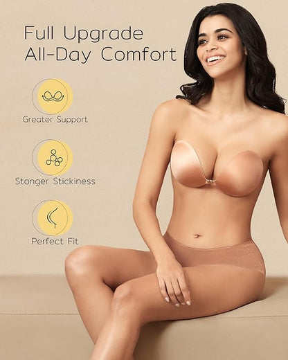 Niidor Adhesive Strapless Bra for Women Sticky Invisible Push up Silicone Bra for Backless Dress 2025 Upgraded Clasp Bras