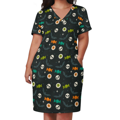Lookiee V-Neck Pocket Cotton-Feel Casual Dress