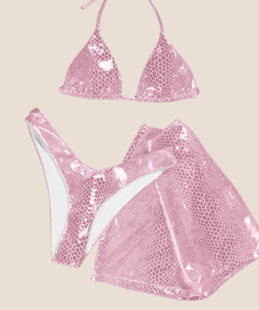 Glossy 3PC Halter Bikini Set – Sexy Backless Swimwear