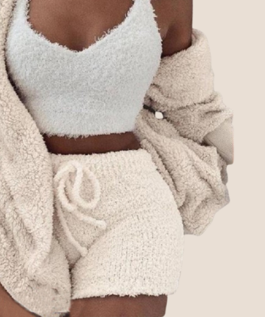 3pcs Womens Clothing Long Sleeve Crop Tank Top And Drawstring Shorts Pajama Set