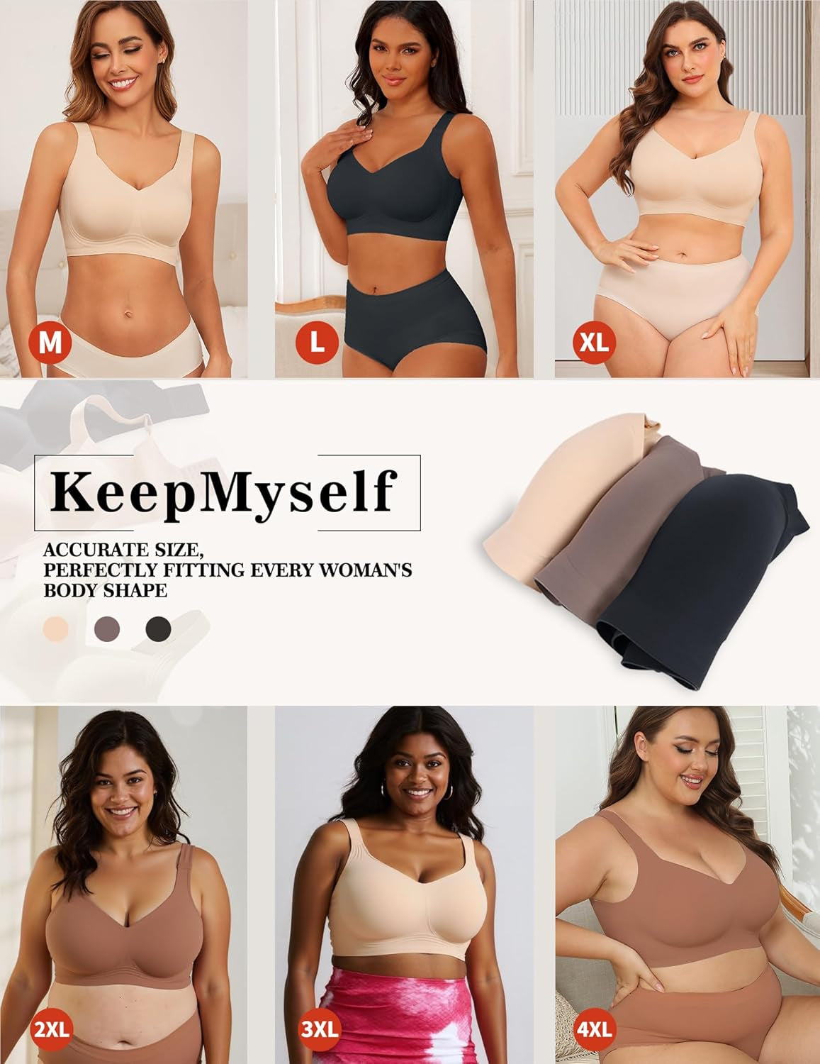 Women'S Wireless Bras Full Coverage Seamless Supportive, Back Smoothing T-Shirt Bra with Padded Everyday Bra