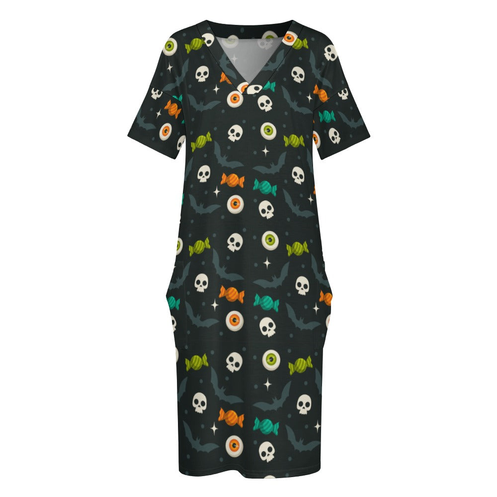 Lookiee V-Neck Pocket Cotton-Feel Casual Dress