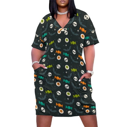 Lookiee V-Neck Pocket Cotton-Feel Casual Dress