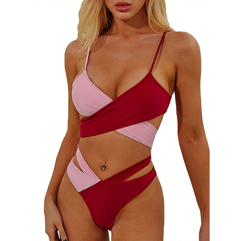 Lookiee Tricolor Bandage One‑Piece Swimsuit