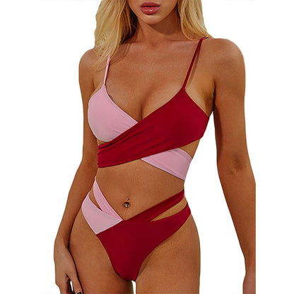 Lookiee Tricolor Bandage One‑Piece Swimsuit