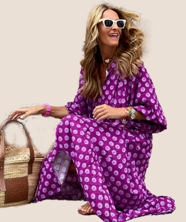 Elegant V-Neck Short Sleeve Long Dress