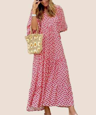 Elegant V-Neck Short Sleeve Long Dress