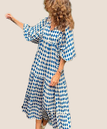 Elegant V-Neck Short Sleeve Long Dress