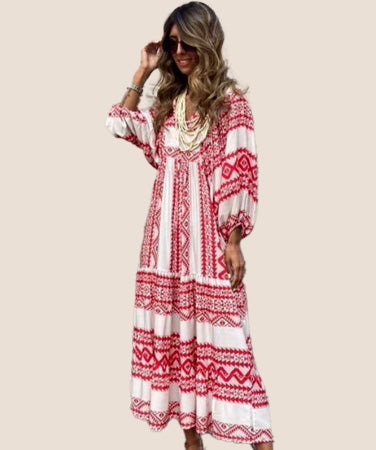 Elegant V-Neck Short Sleeve Long Dress
