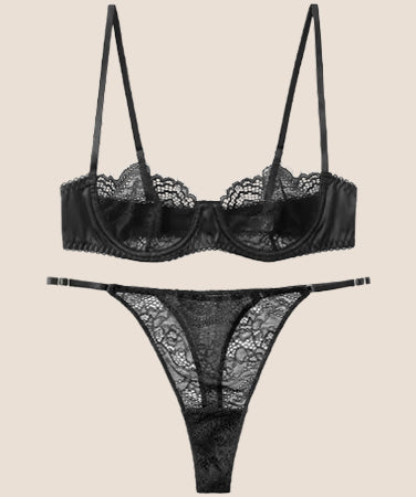 Lookiee Alluring Lace Half Cup Lingerie Set