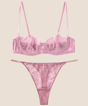 Lookiee Alluring Lace Half Cup Lingerie Set