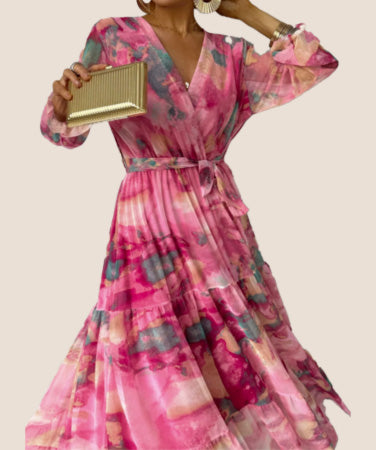 Floral Maxi Dress with Long Sleeves – Elegant Fit