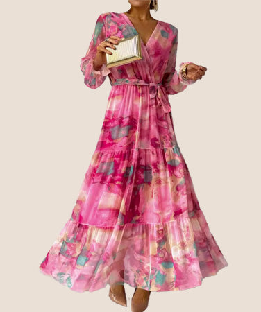 Floral Maxi Dress with Long Sleeves – Elegant Fit