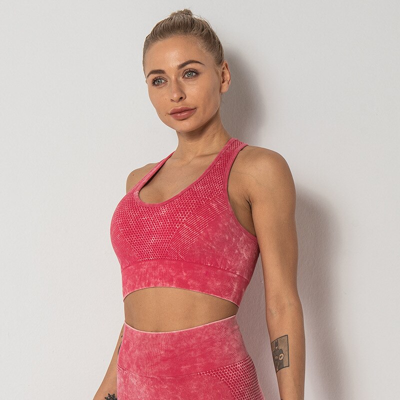 Lookiee Retro Acid Wash Racerback Sports Bra