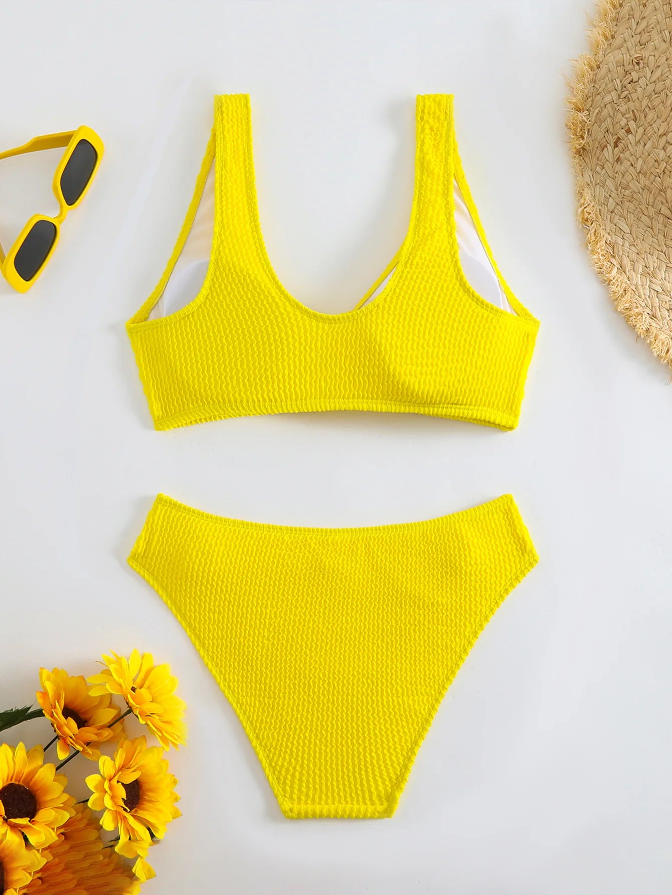 V-Neck High-Waist Bikini Set