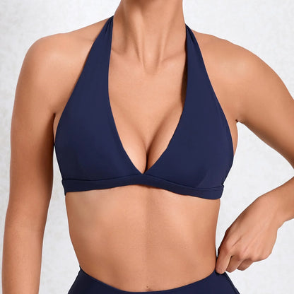 Sexy V-Neck Halter Gym Bra – White