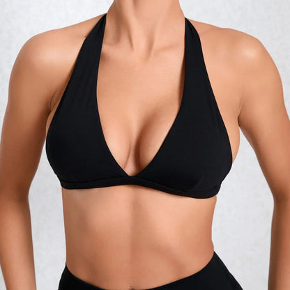 Sexy V-Neck Halter Gym Bra – White