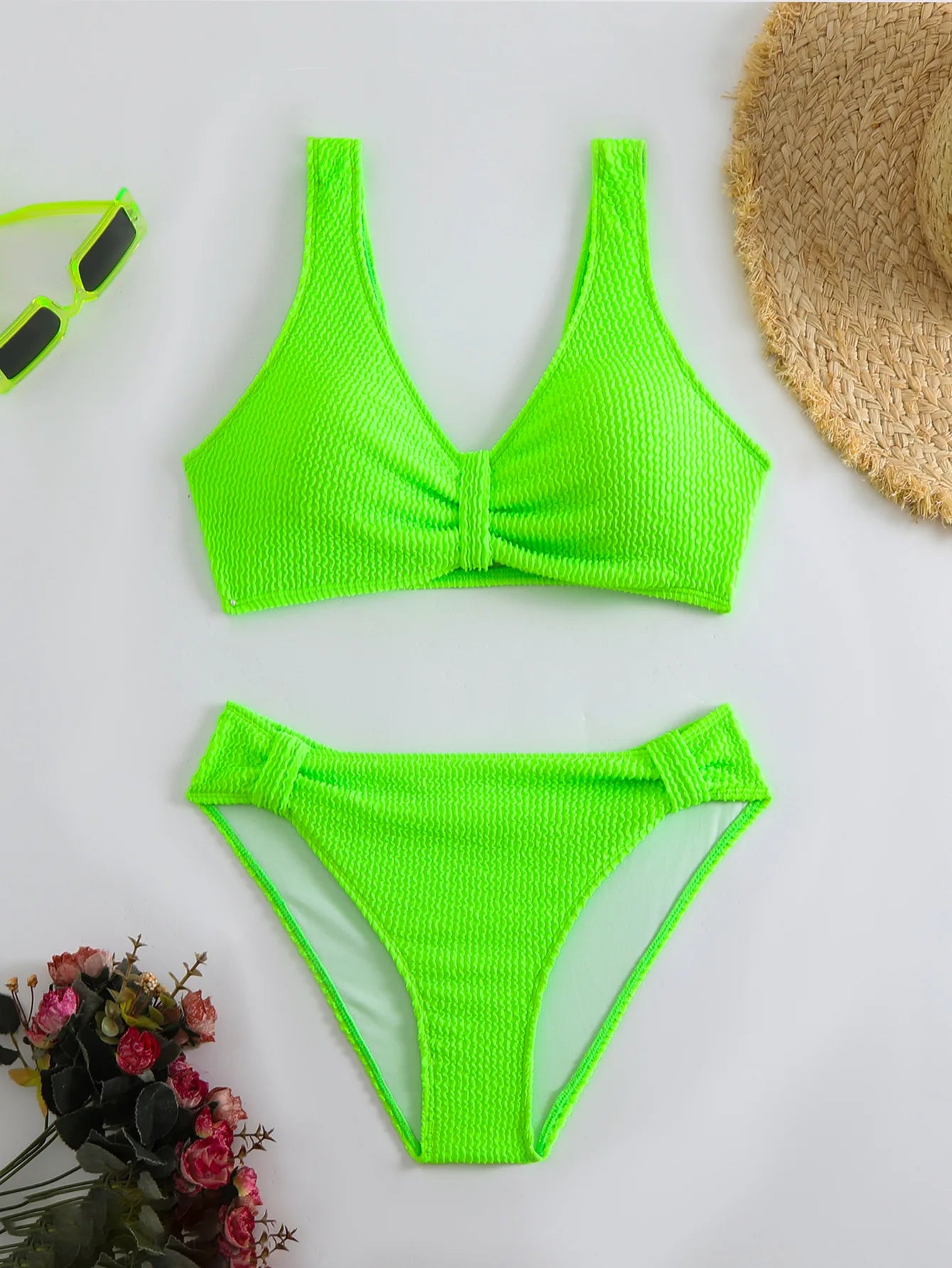 V-Neck High-Waist Bikini Set