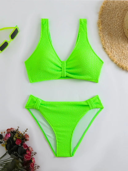 V-Neck High-Waist Bikini Set