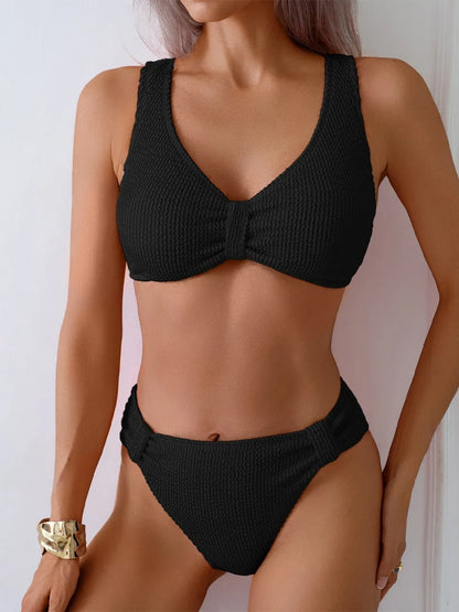V-Neck High-Waist Bikini Set