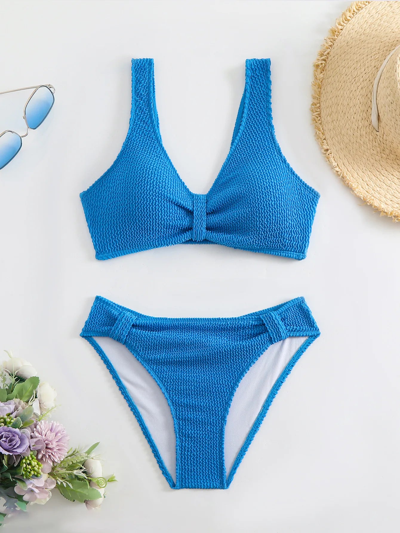 V-Neck High-Waist Bikini Set