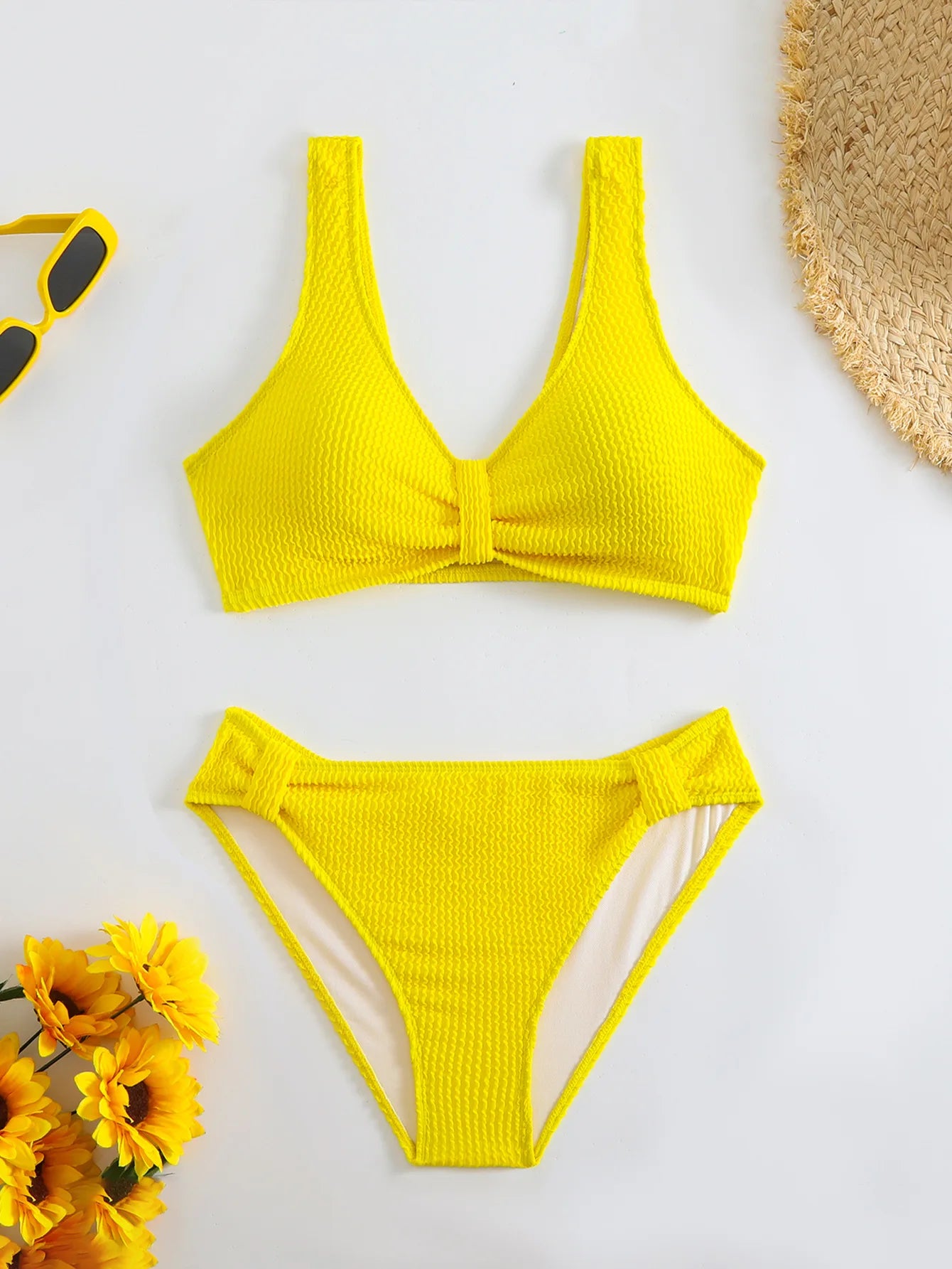 V-Neck High-Waist Bikini Set