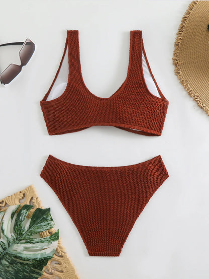 V-Neck High-Waist Bikini Set