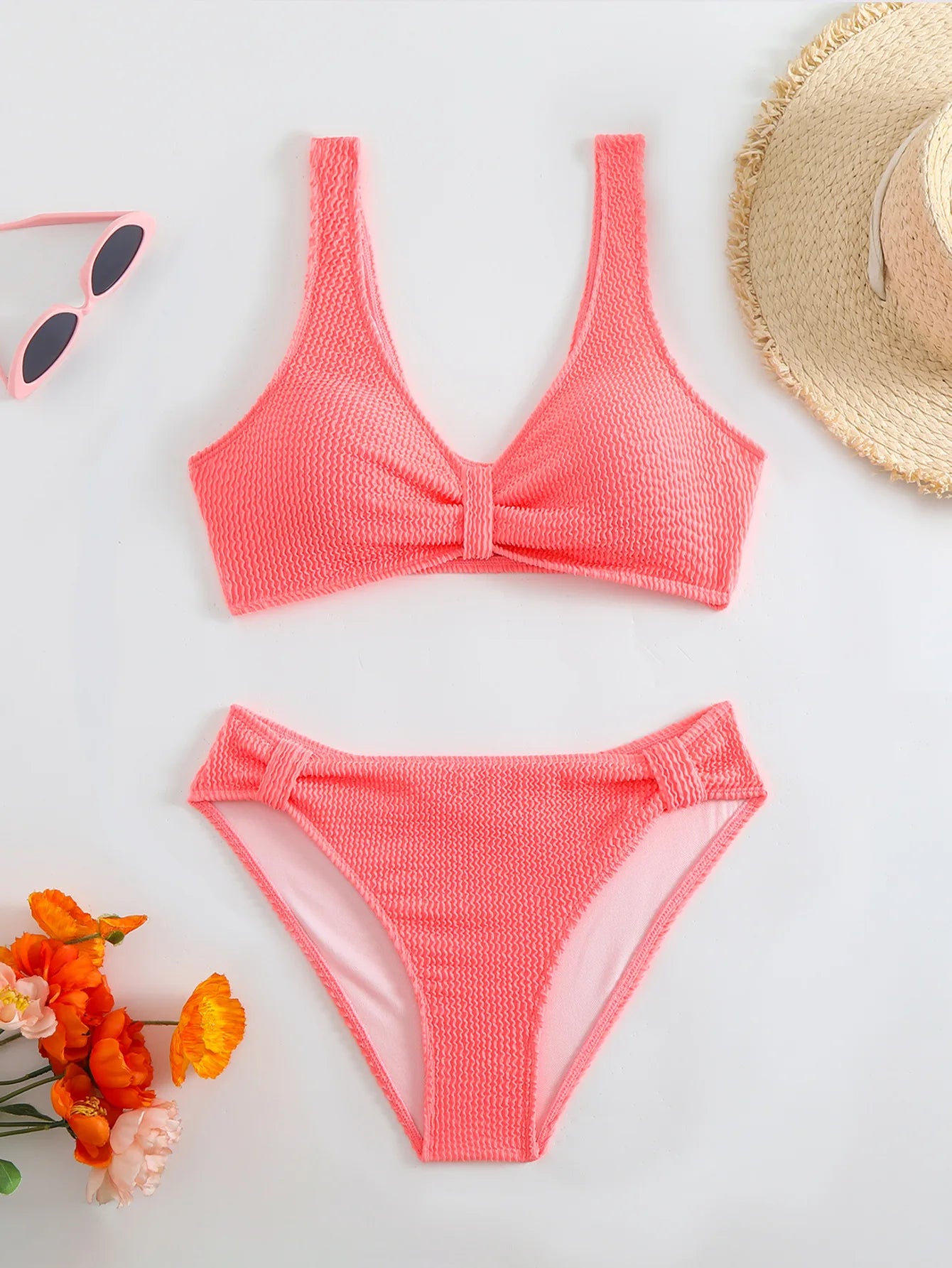 V-Neck High-Waist Bikini Set