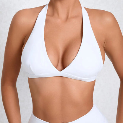 Sexy V-Neck Halter Gym Bra – White