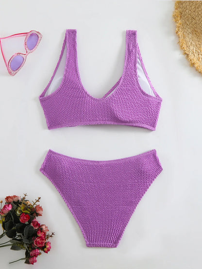 V-Neck High-Waist Bikini Set