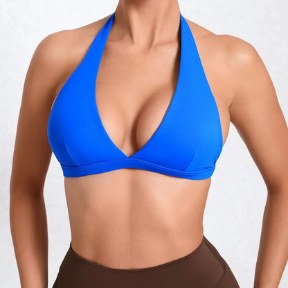 Sexy V-Neck Halter Gym Bra – White