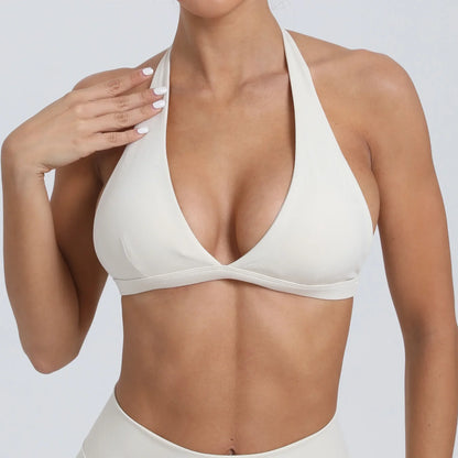 Sexy V-Neck Halter Gym Bra – White